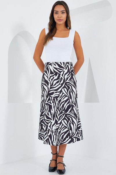 modamtn Black and White Patterned Satin Skirt 15806