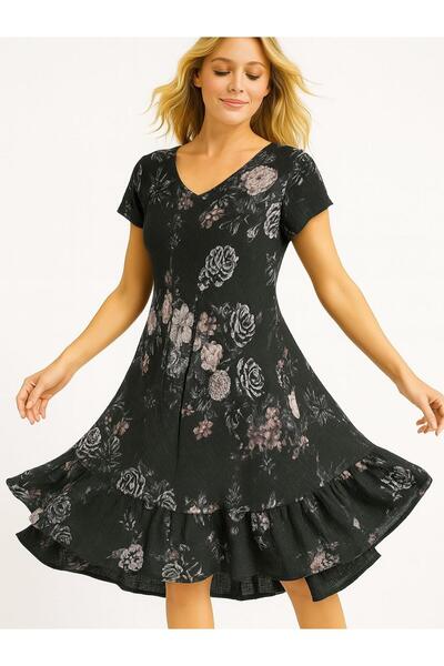 Butik İtalyan Pamuk Keten Elbise - SİYAH