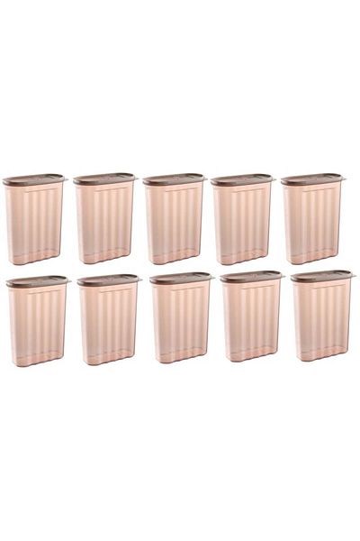 Tuffex Set 10 cutii de plastic pentru depozitarea alimentelor cu capac colorat, 2,5 l, TP381/10 bej