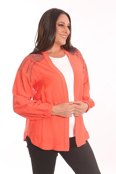 Metpoint Trend42plus Μεγάλο Μέγεθος Robe Stone Printed Oversize Πορτοκαλί μπουφάν
