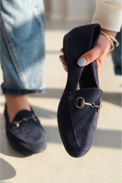 I Love Shoes Palvora Γνήσιο Γυναικείο Loafer με λεπτομέρεια από σουέτ με αγκράφα, μπλε ναυτικό