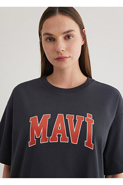 Mavi Crew Neck Printed Gray Women's T-Shirt Dmk.1600843-82185 Printed
