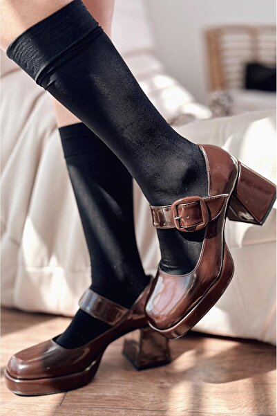 I Love Shoes Lanis Patent Leather Buckle Detailed Platform Heeled Shoes Bitter Brown