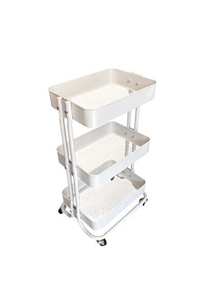 babilconcept 3 Katlı Metal Mutfak Arabası – Sebzelik ve Raf Düzenleyici - Beyaz