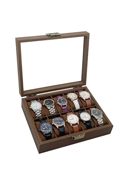 PUFO Elegant wooden box for storing and organizing 10 watches, Elite model, brown