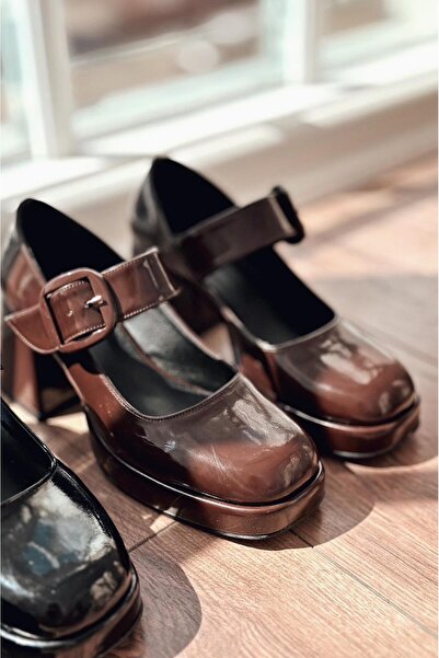 I Love Shoes Lanis Patent Leather Buckle Detailed Platform Heeled Shoes Bitter Brown