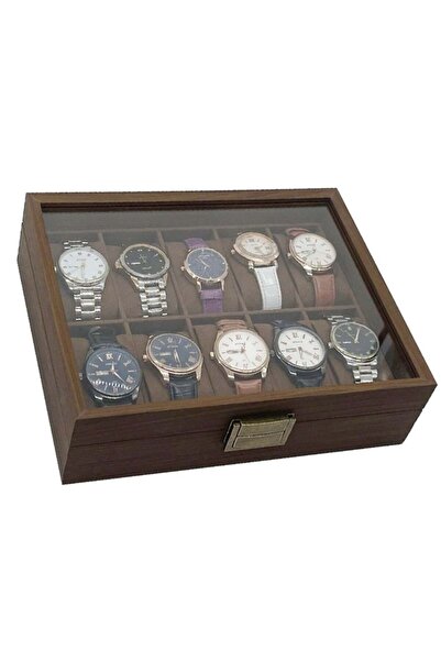 PUFO Elegant wooden box for storing and organizing 10 watches, Elite model, brown