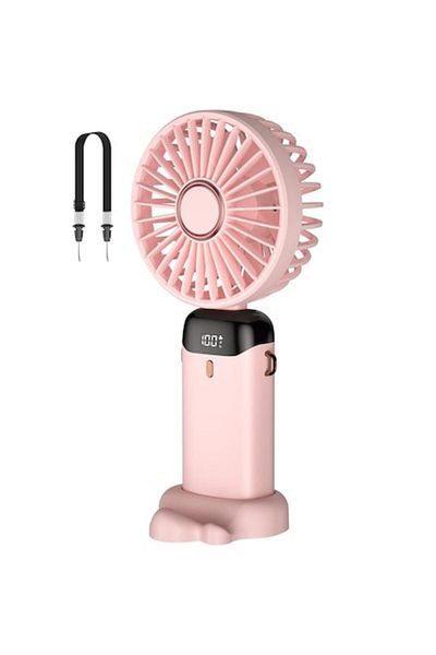 PRESOMA Ventilator portabil reglabil, 5 viteze, ultraportabil, 5000mAh, autonomie baterie 11h, ecran LCD, USB, roz