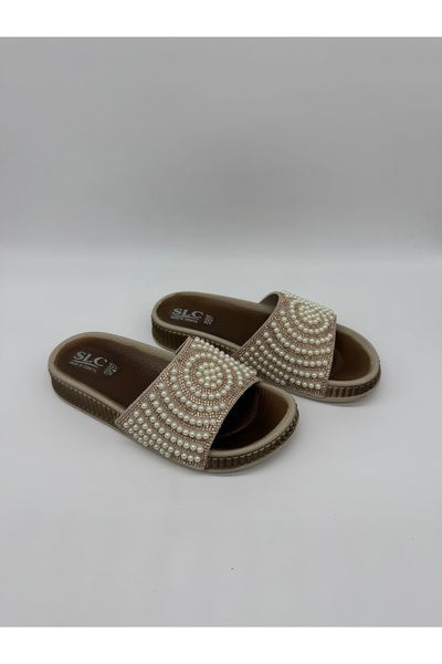 SLC Yuvarlak Detaylı Taşlı Boncuklu Terlik