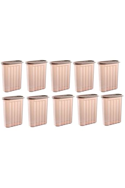 Tuffex Set 10 cutii de plastic pentru depozitarea alimentelor cu capac colorat, 2,5 l, TP381/10 bej