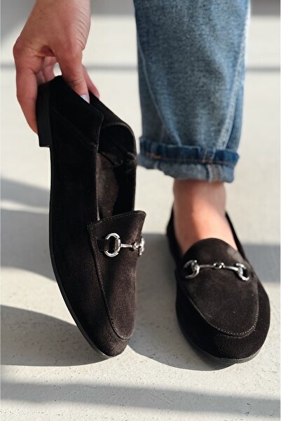 I Love Shoes Palvora Справжня замша Тока Детальний жіночий лофер Чорний