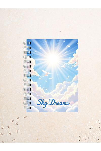 Ez&Tu Stıcker Sky Dreams – دفتر ملاحظات حلزوني بموضوع السحاب والشمس |   60 ورقة / 120 صفحة