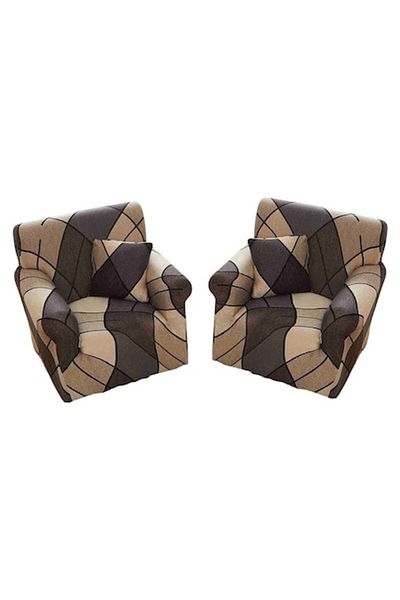 OEM Set 2 huse elastice pentru fotoliu, MS STAR, imprimeu abstract, S-90x140cm, bej-maro