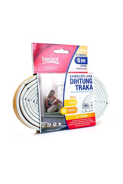beorol Bandă de etanșare pentru uși și ferestre, albă, profil D 2x3 m,