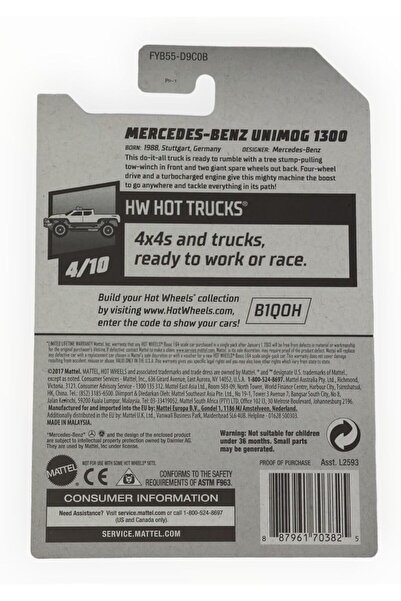 mattel Masinuta Hot Wheels, Mercedes-Benz Unimog 1300L, Colectia 2019, Rosu, 1:64