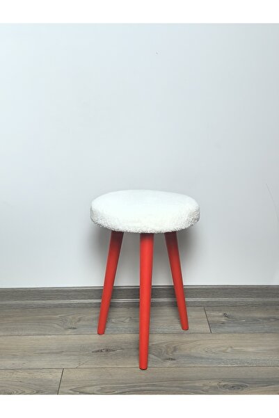 ALBATROS Gürgen Ahşap Retro Ayak Dekoratif Beyaz Pelüş Puf Tabure Bench Koltuk Sandalye