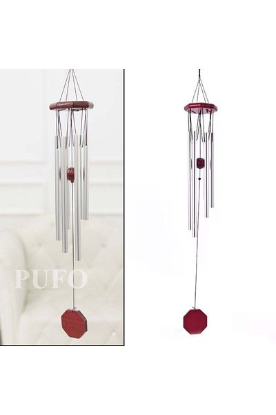 PUFO Wind chime with 6 metal sound tubes for home or garden, Feng-Shui model, silver