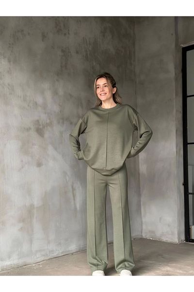 modamtn Osy Modal Soft Textured Fabric Crew Neck Set - Khaki