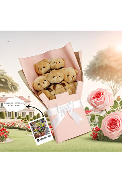 MARMORİ Kişiye özel tasarlanabilen Fotograf & Spotify kodu ve ayıcık buketi