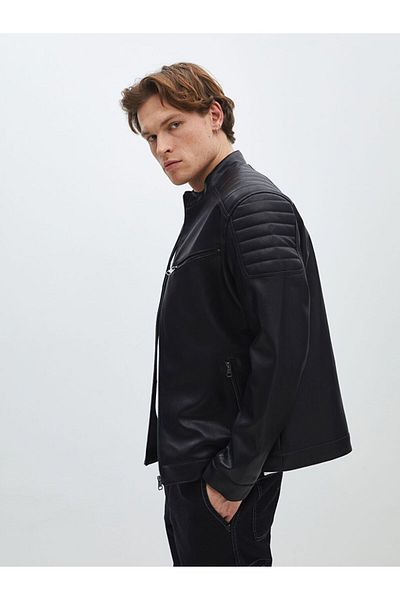 LC Waikiki Xside Slim Fit Stand Collar Men's Leather Look Coat