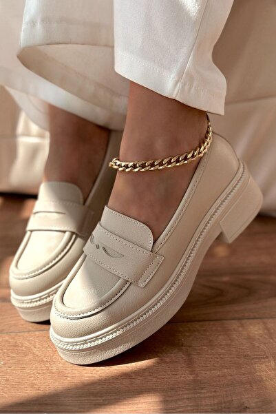 I Love Shoes Wiensa Mat Deri Kadın Loafer Bej
