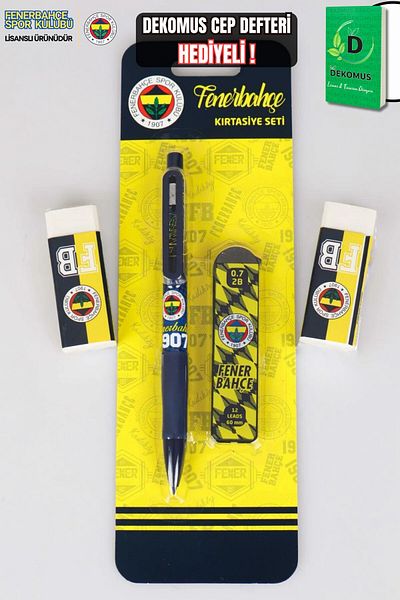 Fenerbahçe "Dekomus Pocket Notebook with Gift" Licensed Versatile Tip Pen, 0.7 mm Tip and 2 Pieces of Eraser S