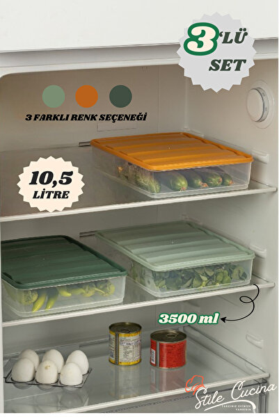 Stile Cucina مجموعة من 3 حاويات تخزين وتنظيم الثلاجة والفريزر كبيرة الحجم ملونة 3x (3.5 لتر)