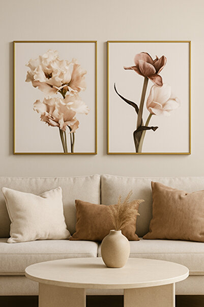 seninürünün Roselle - Gerçek Cama Baskı Gold Alüminyum Metal Çerçeveli 2'li M...