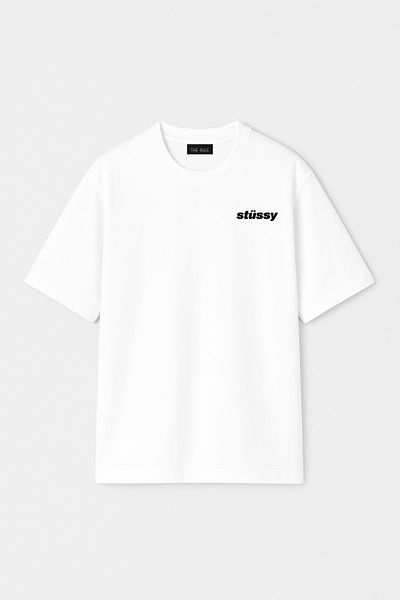 THE RULE Унисекс тениска Stüssy Dice Printed Oversize, 100% памучен дизайн, текстурирана, бяла, с широк разкроен дизайн и кръгло деколте RF0535