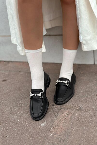 I Love Shoes Vitelo Mat Deri Taş Detaylı Kadın Loafer Siyah