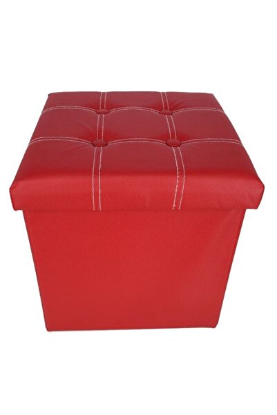 OEM Foldable Ottoman SULTAN, Leather, Storage Space, 38x38 cm, Red