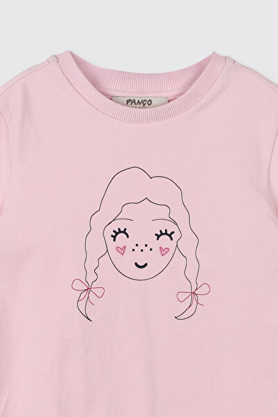 Panço Kız Bebek Baskılı Fırfır Detaylı Pembe Tişört