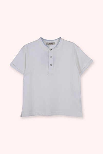 Panço Erkek Çocuk Düğme Detaylı Hakim Yaka Beyaz Tişört