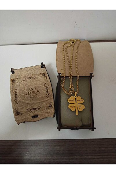 mrchediyesepeti Tasarım Kutulu Yonca Model Aile Temalı Çelik Kolye Kişiye Özel