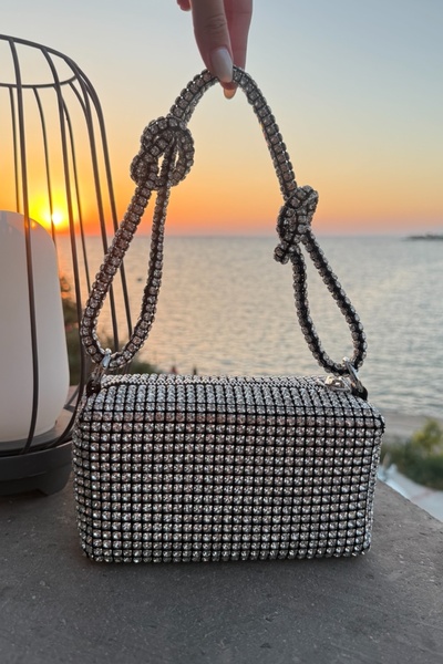 Melissa Boutique Women's Imported Stone Plated Silver Long Strap Hand Shoulder Bag