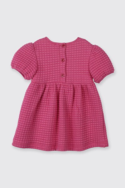Panço Kız Bebek Bisiklet Yaka Kısa Kollu Kapitone Fuşya Elbise