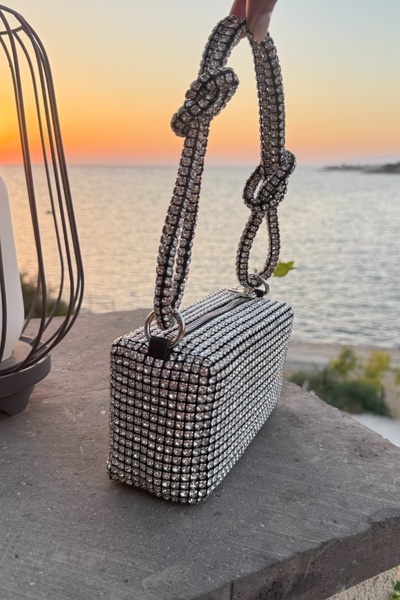 Melissa Boutique Women's Imported Stone Plated Silver Long Strap Hand Shoulder Bag