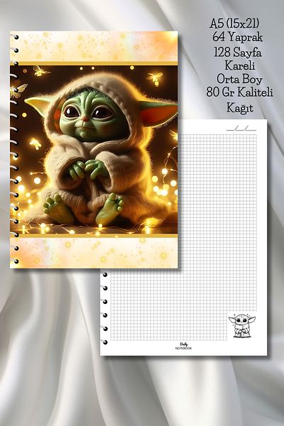 daily notebook Yoda Checkered School Notebook,64 Sheets/128 Pages Spiral A5 Medium Size (15X21 cm) Size