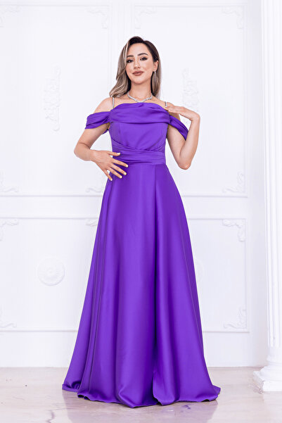 BEYBOS Σατέν μακρύ βραδινό φόρεμα με Με σούρες τιράντες - ΜΩΒ