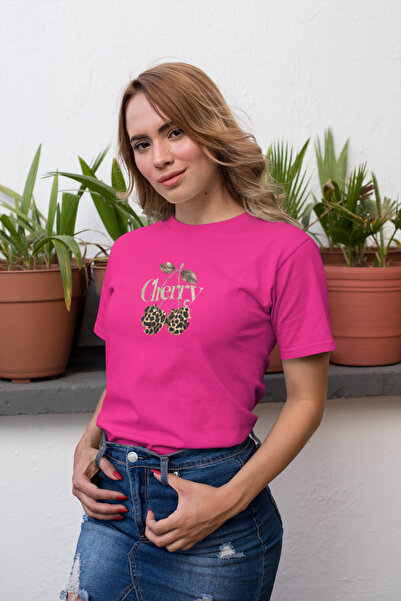 Butik Leopard Cherry Print / Γυναικείο πολύχρωμο T-Shirt 100% Βαμβάκι Κανονικ...