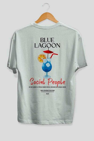 Ankhises Blue Lagoon Cocktail Printed Oversize T-Shirt Men Women 100% Cotton Crew Neck Tshirt
