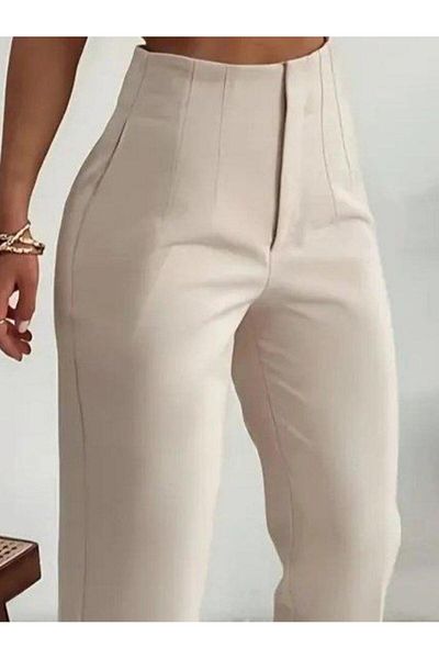 modamtn Women's High Waist Front Zipper Imported Crepe Trousers