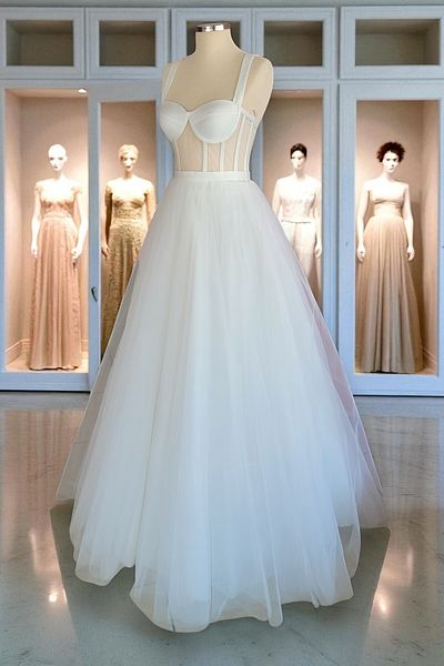 FİYPER Rochie de seară și rochie de nuntă din tul transparent, lungime maxi