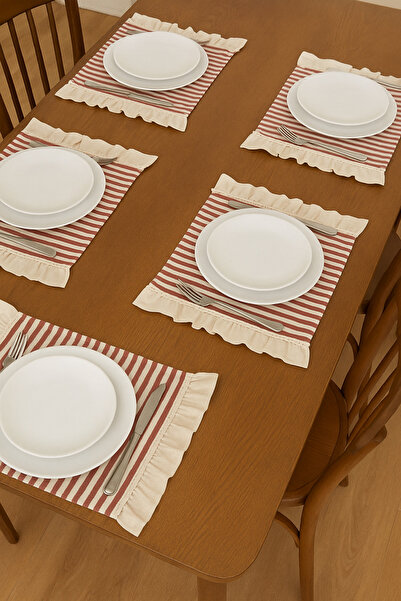 Mirilliahome Set of 2 Red Striped Ruffle Detailed Linen American Service Set – Linen Supla