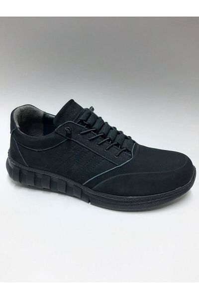 Hsa Genuine Leather Daily Laceless Nubuck Light Sole Black Summer Men's Shoes