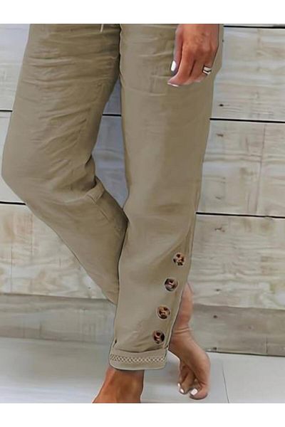modamtn Women's High Waist Elastic Side Buttoned Imported Linen Trousers
