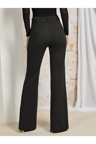 modamtn Women's High Waist Belted Expanding Imported Crepe Pants