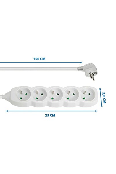 ESPERANZA Placă de circuit ELK207W, albă, 5 ieșiri, 1,50 m, 5x4x25 cm