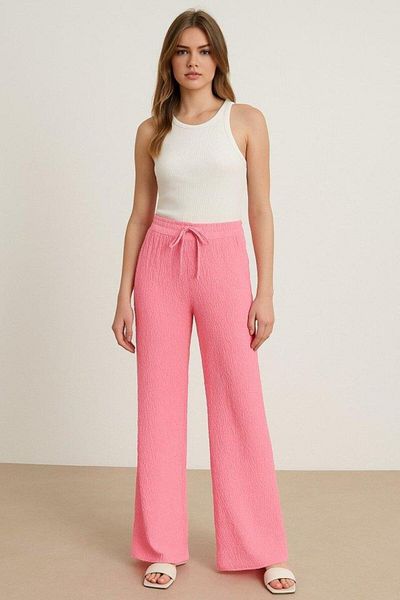 etol textile Women's Elastic Waist Pol Leg Trousers