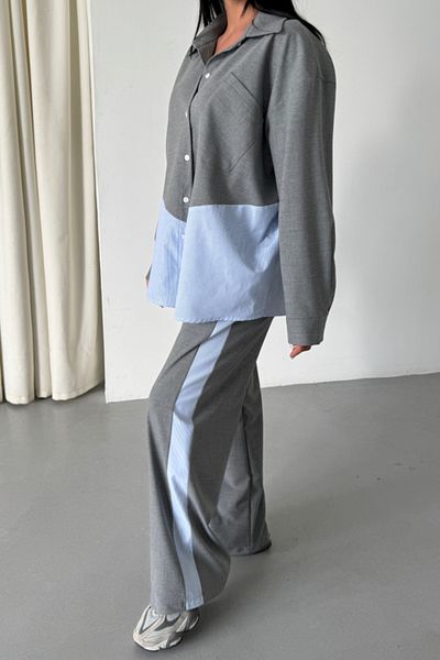 modamtn Polyvi̇skon - Poplin Piece Shirt Pants Suit - Gray